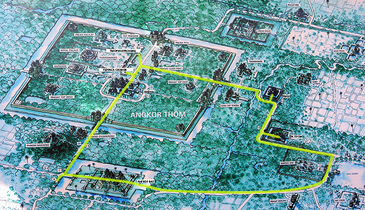 Схема храмов Ангкора. Схематично показан наш маршрут